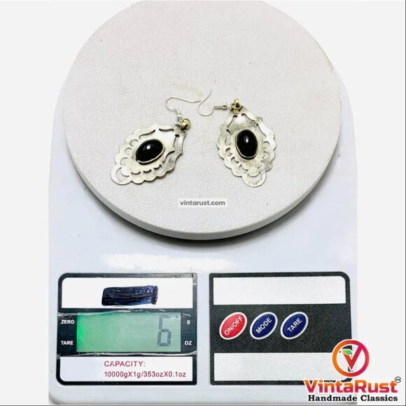 Vintage Turkmen Earrings With Black Onyx, Silver Boho Dangling Earrings, Turkmen - Picture 9 of 9